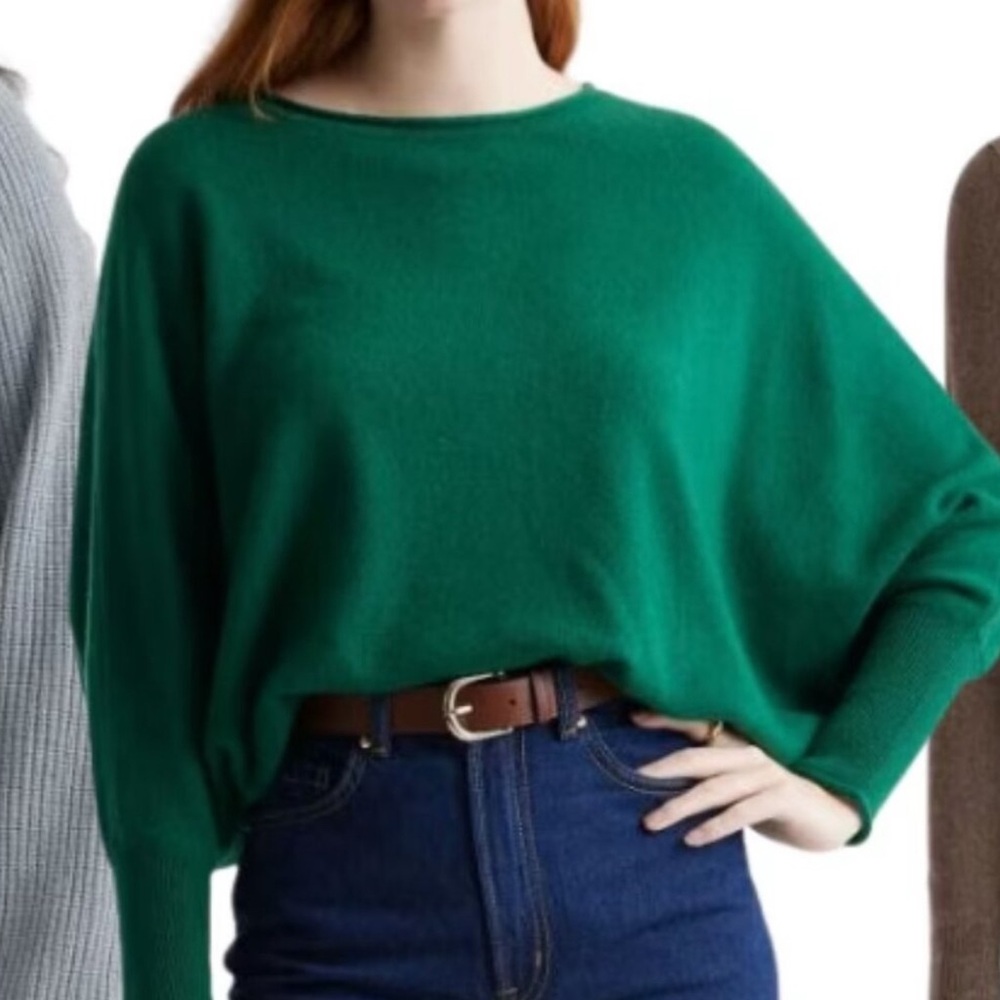 Quince Mongolian Cashmere Bat Wing Sweater- size S/M, green